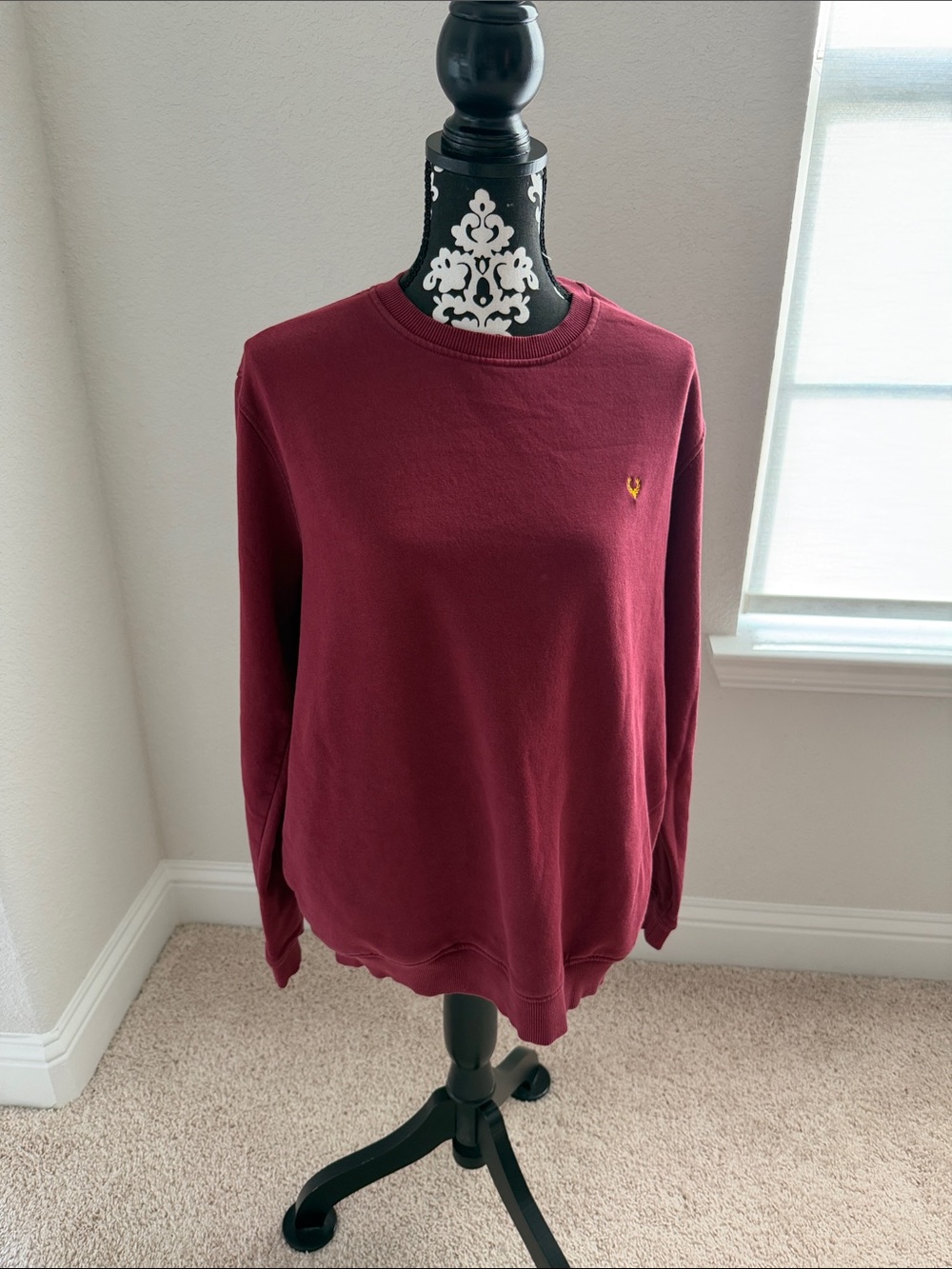 Allen Solly Women's Crewneck Sweater in Burgundy with Gold Accent